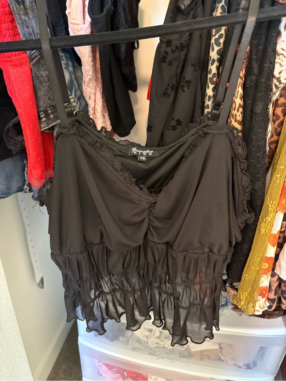 Dolls Kill Black Ruffled Sheer Hem Camisole
